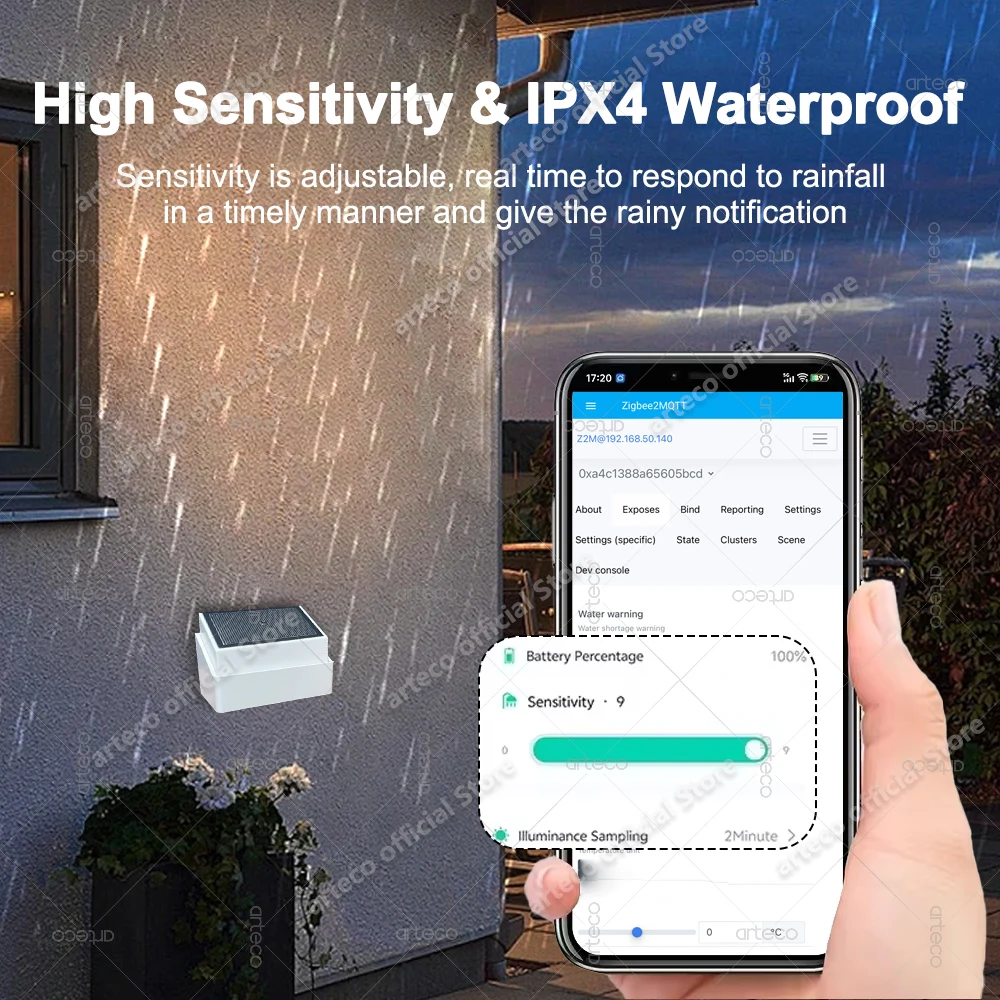 Sensor de detecção de chuva zigbee 2 em 1, com detector de luz, sensor de gota de chuva, funciona com tuya smart life home assistant zigbee2mqtt