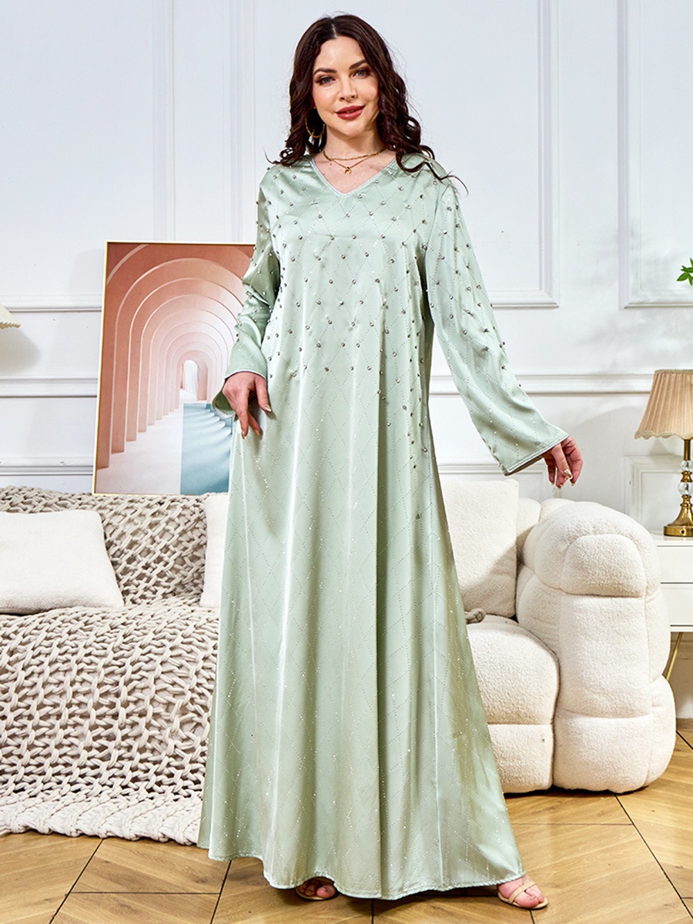 Dashiki アフリカイスラム教徒ドレスアバヤビーズドレス女性長袖ダイヤモンドパーティードレスカジュアルレディース不規則な Vestidos ラルゴス