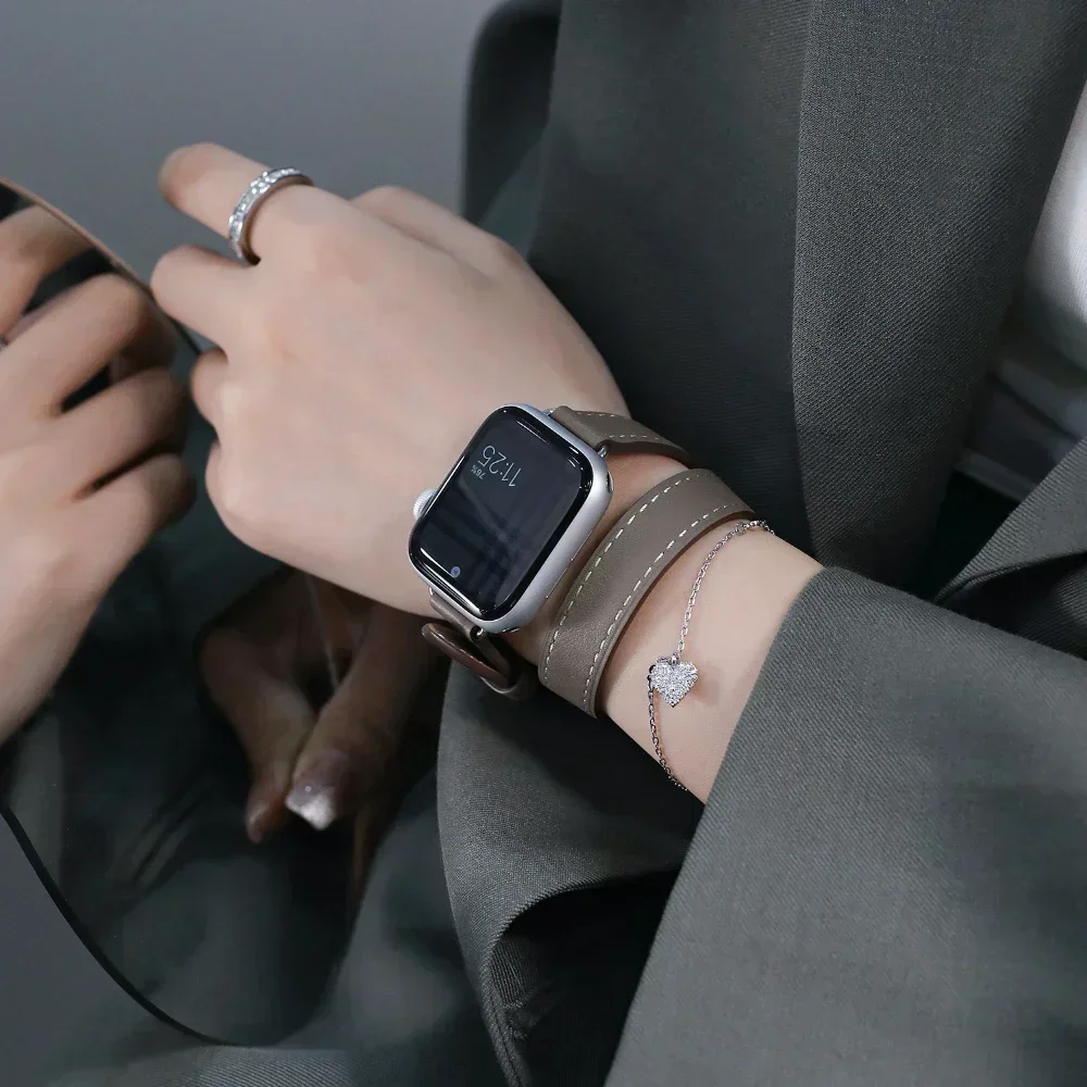 Apple Watch 밴드 용 가죽 스트랩 49mm 46mm 41 45mm 40mm 44 Correa IWatch 시리즈 9 8 7 6 SE 5 Ultra 2 교체 용 팔찌