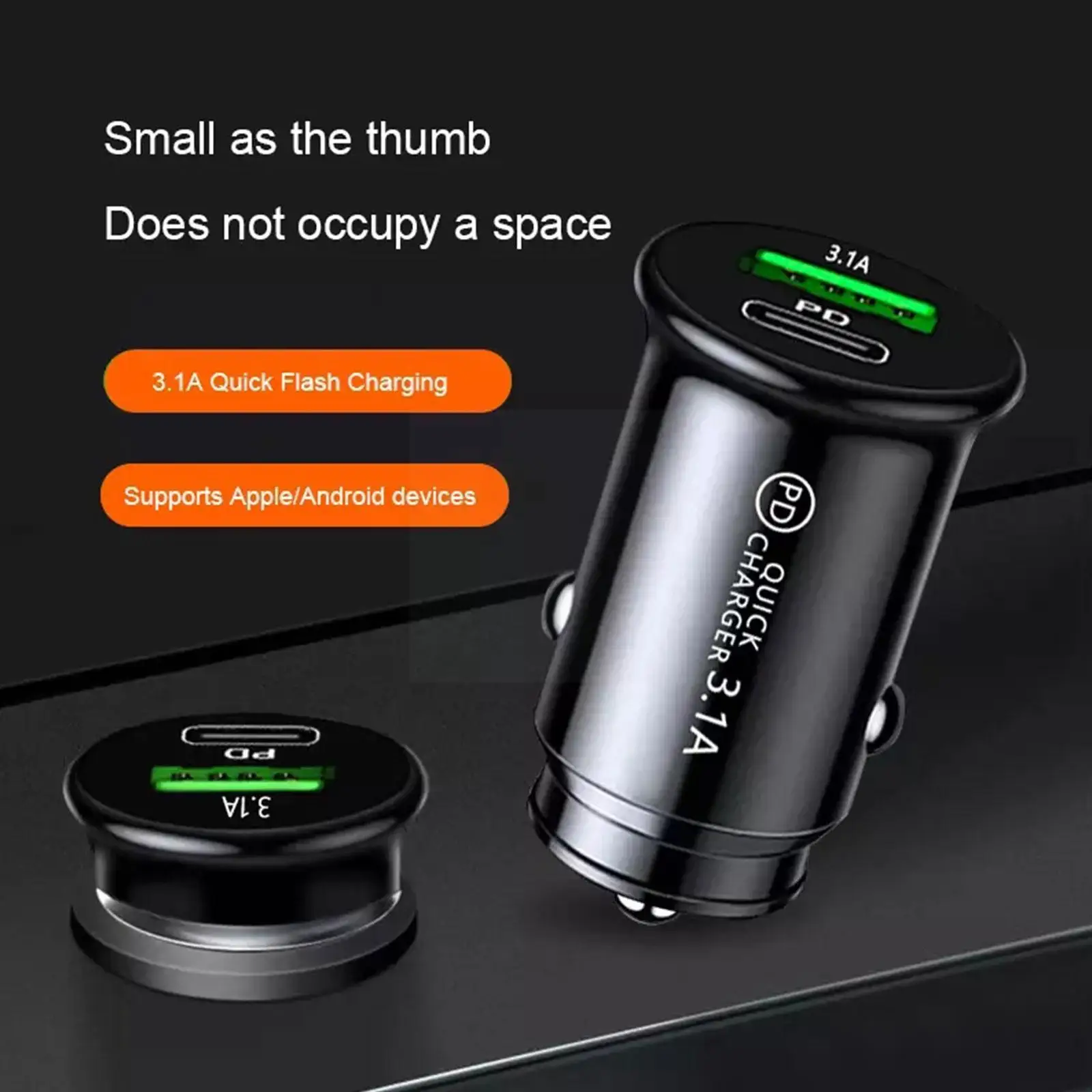 Qc3.0 Car Charger Fast Charging White Black Mini Shape Phone Charge Pd F8v8 Slot Car C Lighter Type Mobile 20w Usb Z1B9