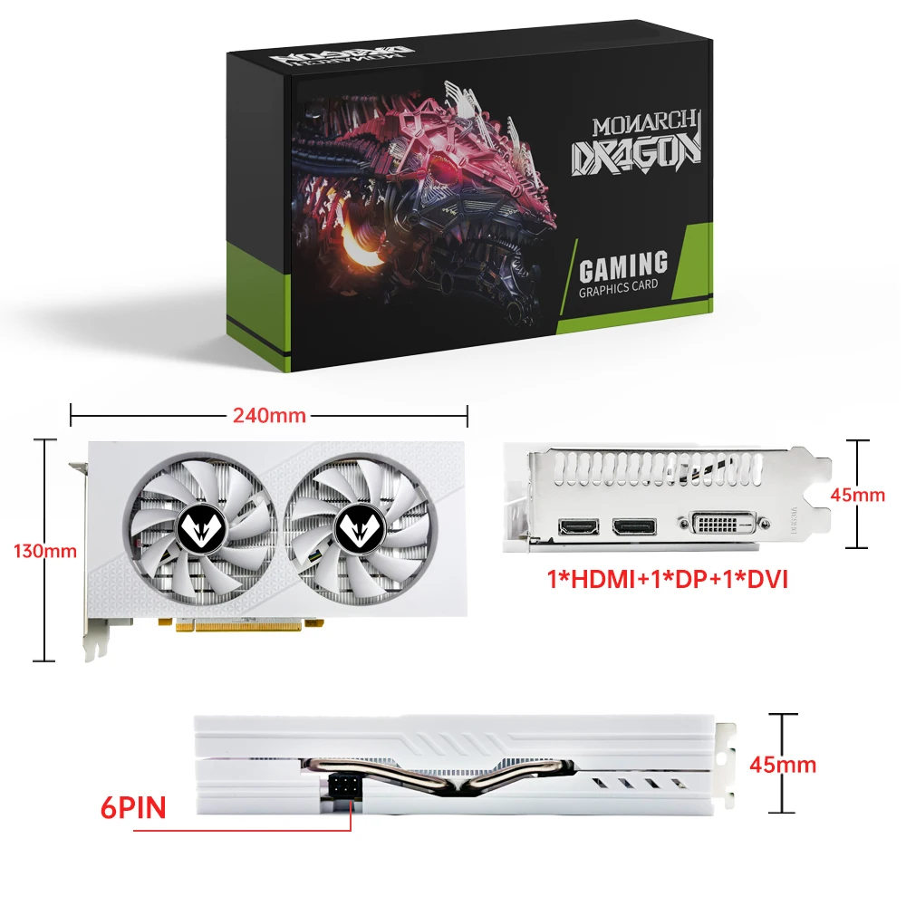 Soyo amdedaon rx580 8g placa gráfica memória gddr5 256bit branco placa de vídeo para jogos suporta interface hdmi dp computador combo