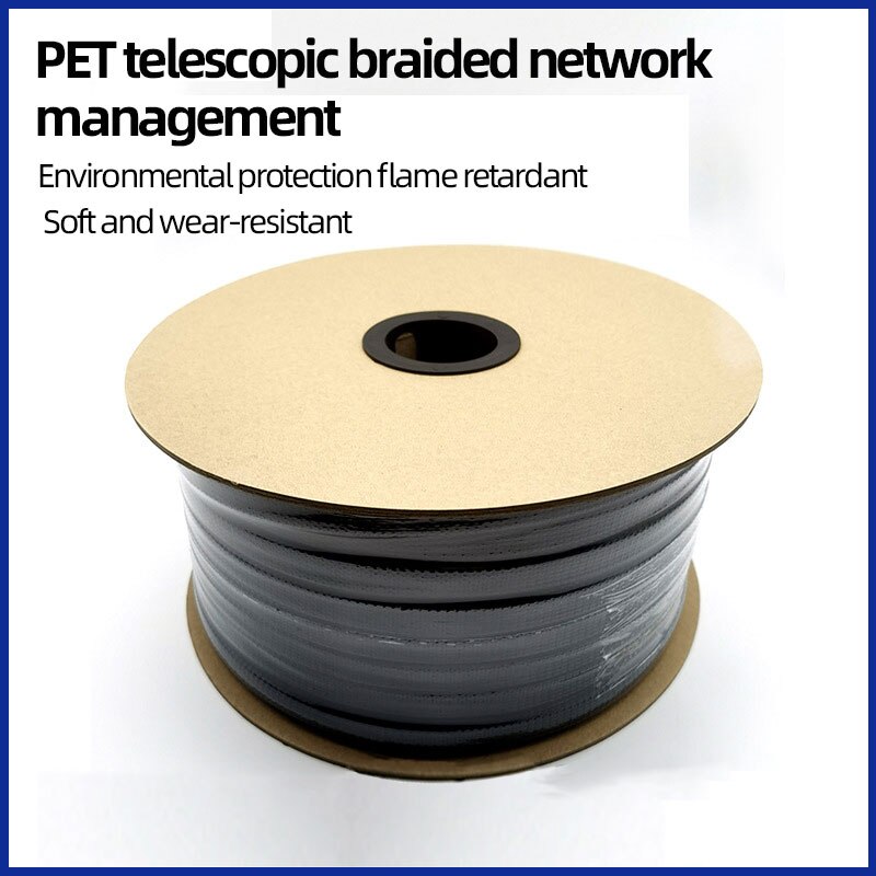PET-elastisches, gewebtes Drahtgeflecht, schwarz, verschlüsseltes, flammhemmendes, gewebtes Drahtgeflecht, Nylon-Computer-Drahtgeflecht, Rohr, Teleskophülle, 5 m