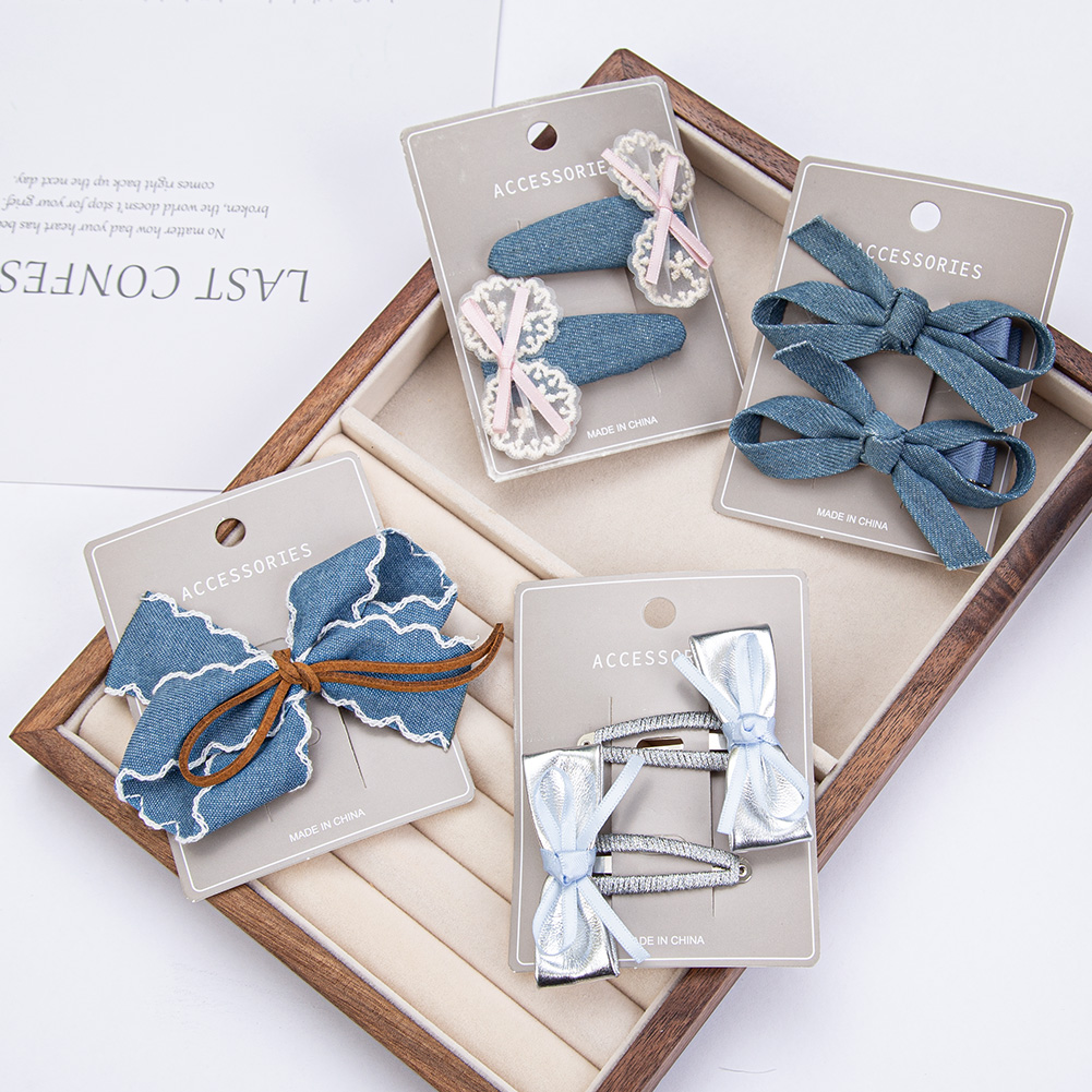 2 шт./компл., белые кружевные заколки для волос с бантом для маленьких девочек, винтажные джинсовые заколки для волос Sanp, ковбойские заколки для волос, мини-банты, корейские заколки BB