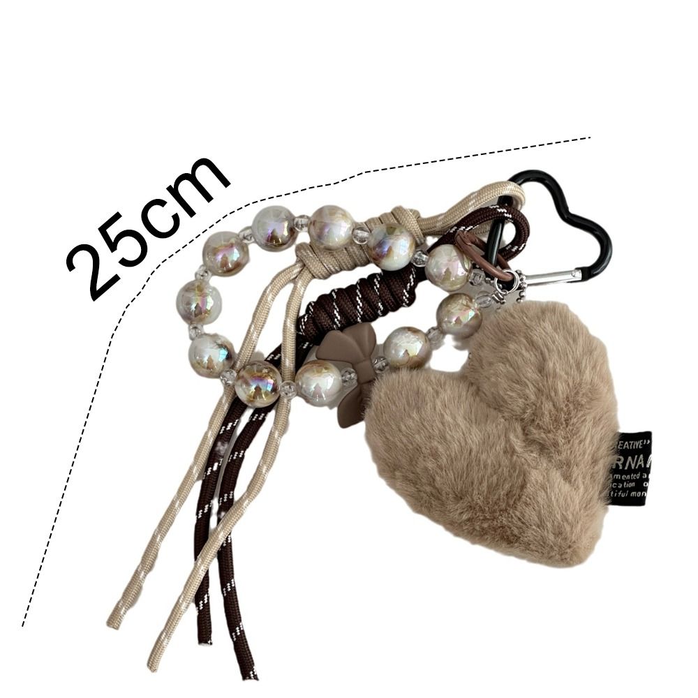 Brown Leather Maillard Style Designed Key Chain Plush Creative Love Heart Pendant Luxury Charm Long Tassel Keychain