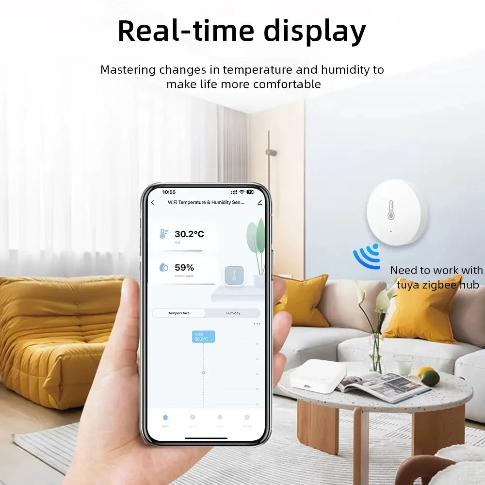 Sensor de temperatura e umidade Tuya Zigbee, higrômetro doméstico inteligente, funciona com Smart Life Alexa Google Assistant