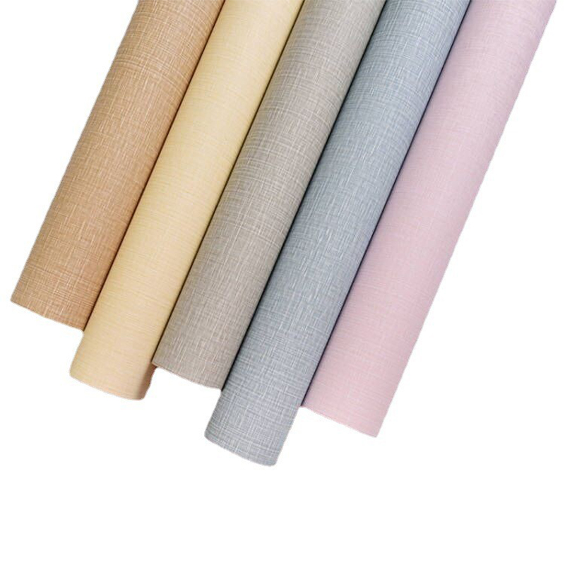 Papel de parede autoadesivo à prova d'água, cor sólida, padrão de linho, sala de estar, quarto, armário, decoração