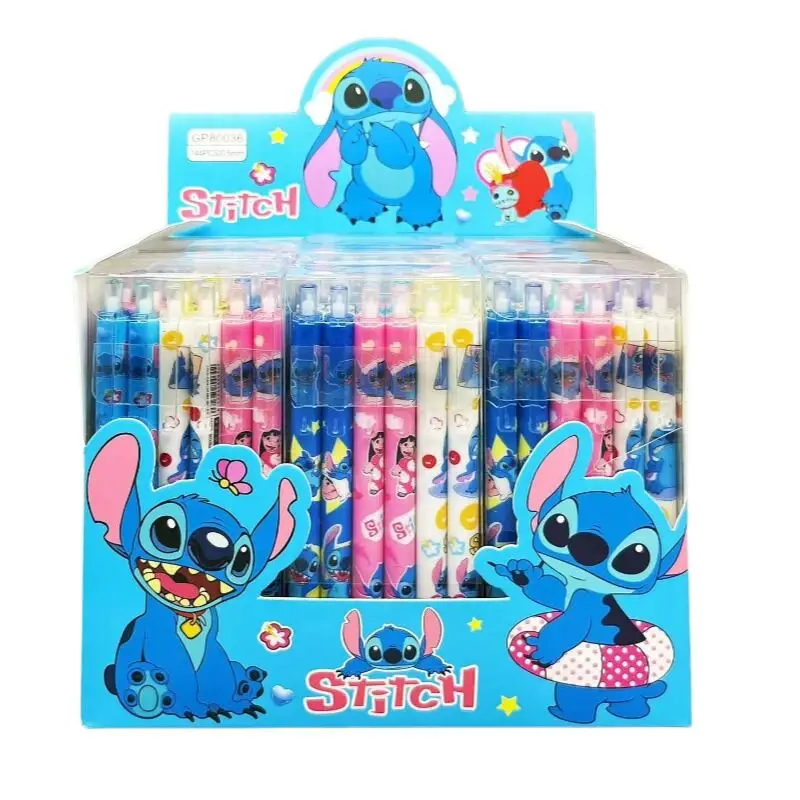 Disney-Stitch Cartoon Gel Pen, Black Water Ink, Press Pen, Caneta Assinatura Bonito, Estudante Papelaria Gift, Novo, 0.5mm, 12Pcs
