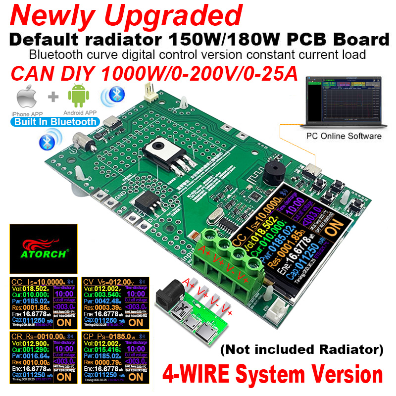 Kit de carga electrónica CC de 4 cables, 1000W, 25A, analizador de capacidad de batería de litio 18650 con Monitor de descarga, placa PCB, bricolaje