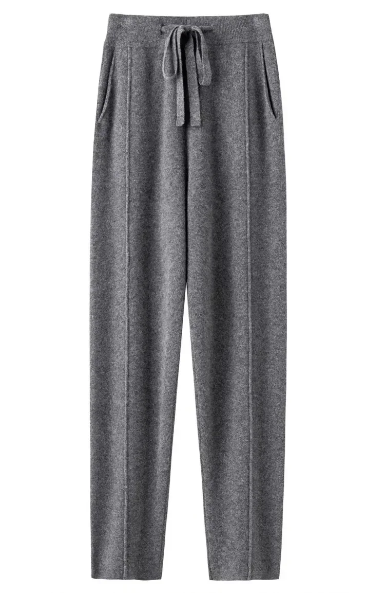 Pantalones de chándal de Cachemira para mujer Otoño Invierno 2023 nueva moda pantalones con cordón de cintura alta pantalones Harem de punto informales