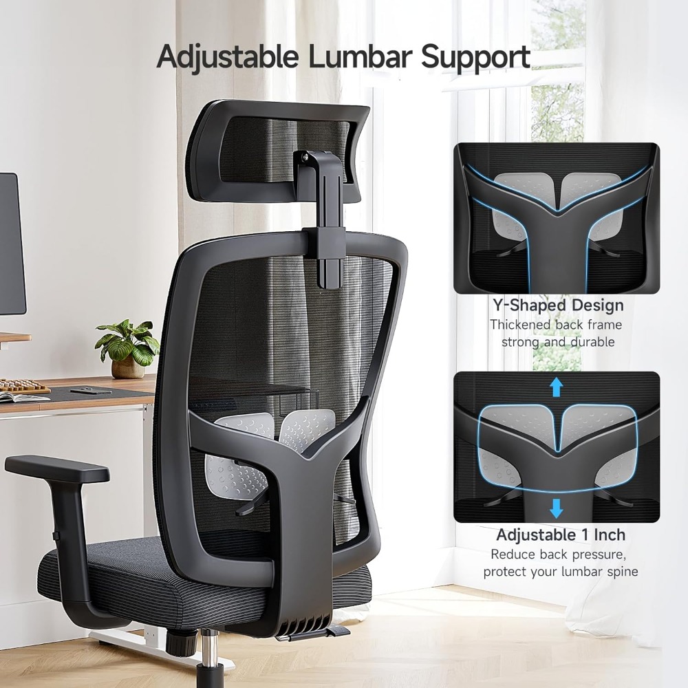 Ergonomic Office Chair with 2D Headrest & PU Liftable Arms, High Back Mesh Desk Chair with Tilt Lock Function Office Chairs