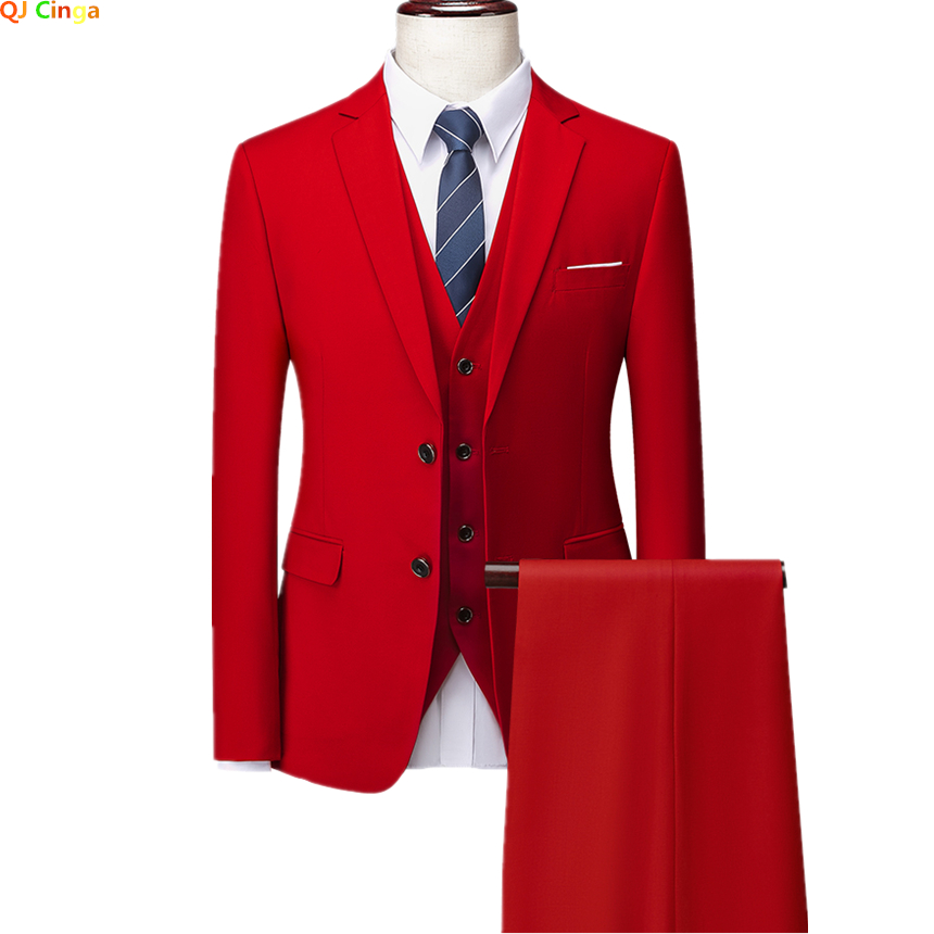 Reine Farbe Anzug 3 Stück Herren Hochzeits feier Kleid Jacke Weste Hose Mode Slim Fit Blazer Weste Hose rot blau grün