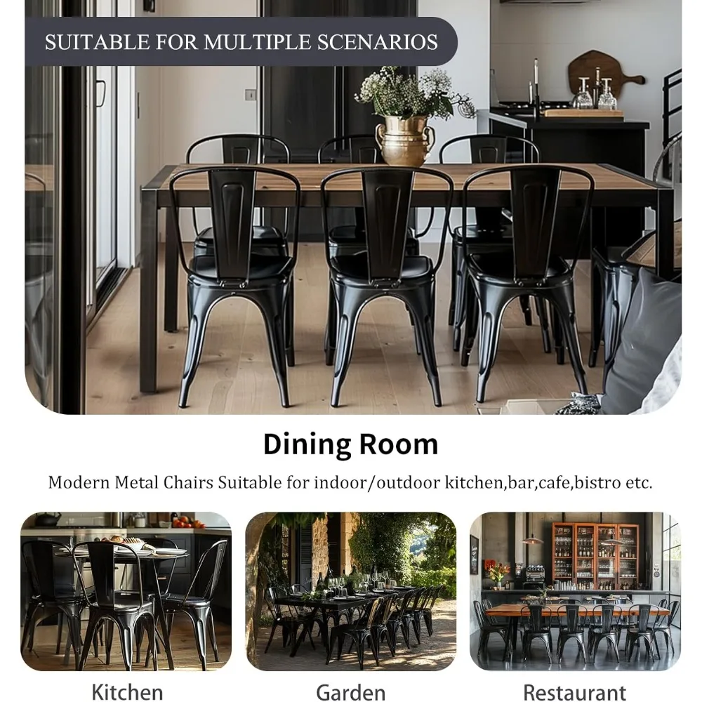 Metal Dining Chair Set of 4 Stackable Indoor Outdoor Industrial Vintage Chairs Bistro Restaurant Kitchen Cafe Side Chairs Matte