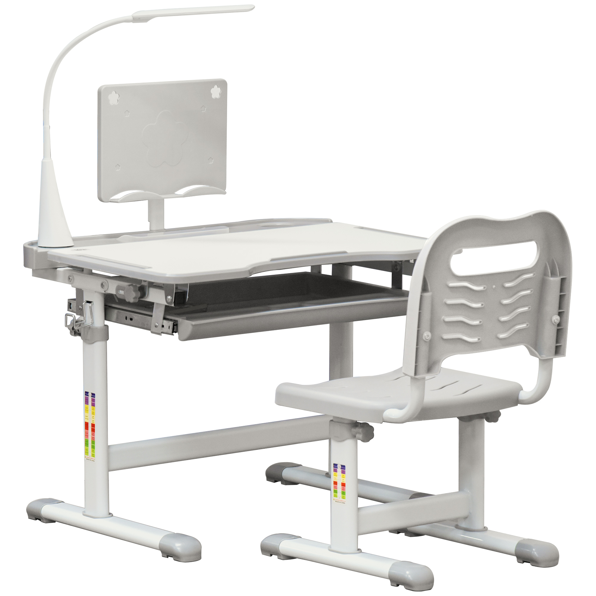 HOMCOM Juego de Escritorio y Silla para Niños de +6 Años Altura Ajustable Gris