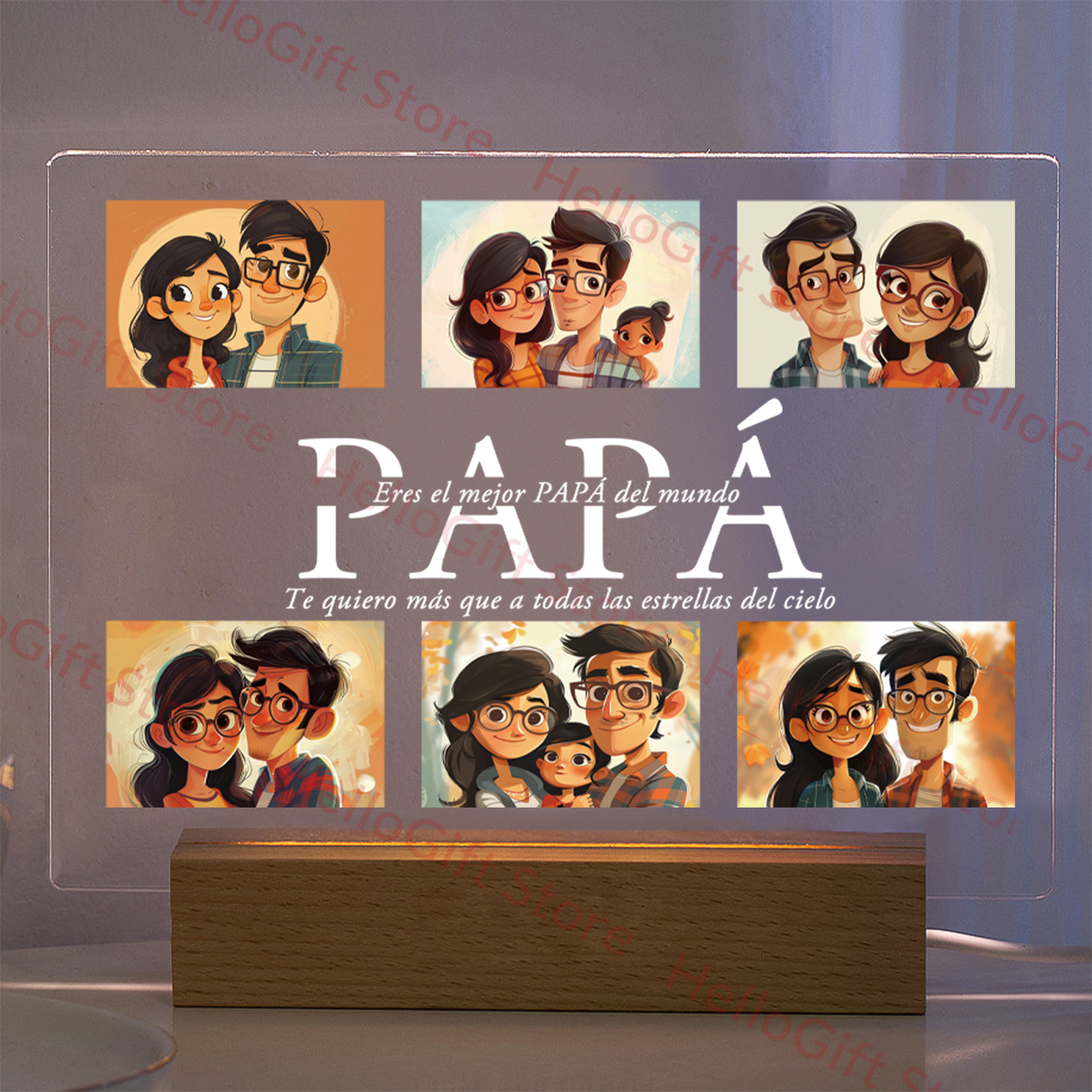 Lámpara acrílica 3D con texto de foto personalizado, luz nocturna personalizada para dormitorio, para mamá, papá, amor, familia, cumpleaños, regalo del día de Navidad