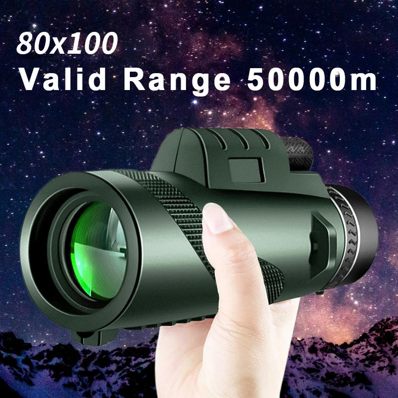 Telescopio Monocular potente con ZOOM HD de 80x100, binoculares portátiles, telescopio de largo alcance, caza, Camping con trípode, Clip para teléfono