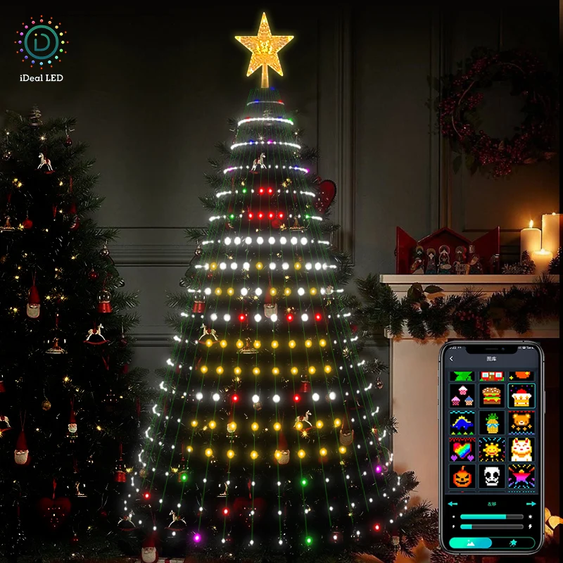 Adornos inteligentes para árbol de Navidad, luces con aplicación DIY, imagen LED RGB, cadena de luces con Control Bluetooth, cadena de estrellas LED, cascada de Navidad