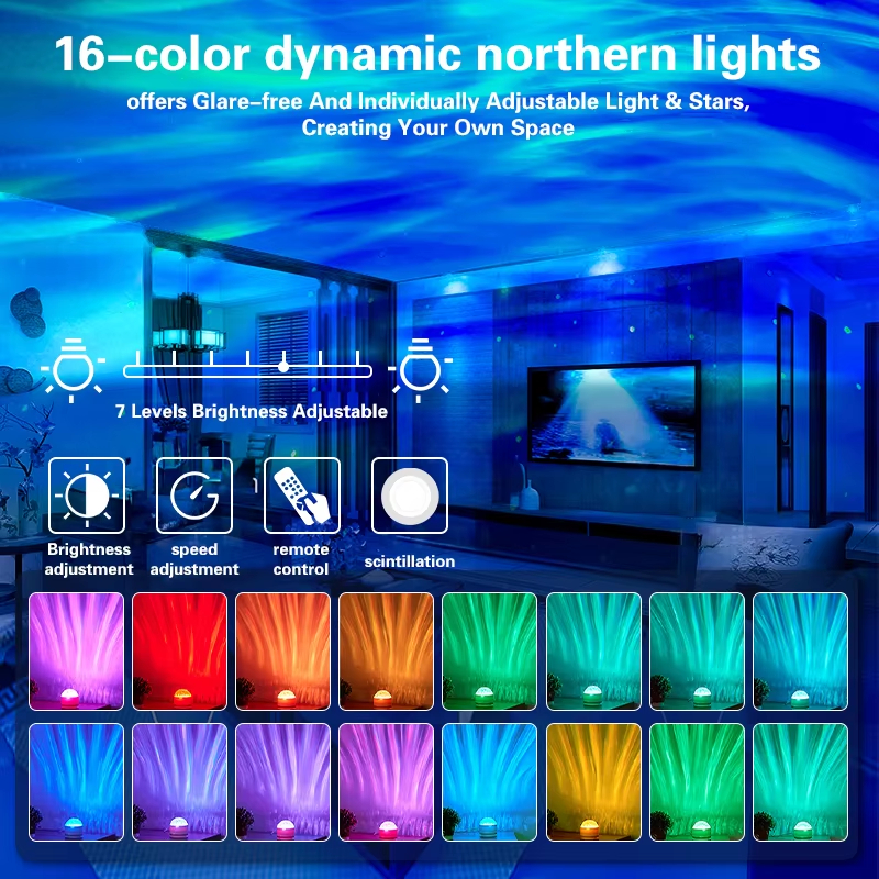 Xiaomi RGB Projection Night Light 16 Color Wave Projector Light Gradual with Remote Control for Home Party Christmas Decor Light