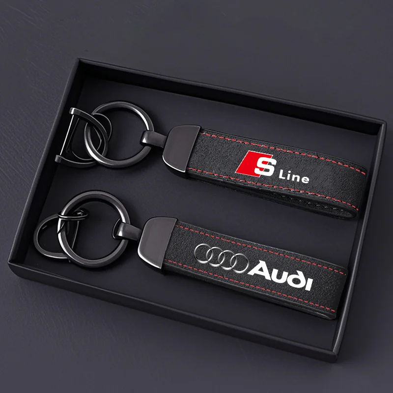 Com logotipo do carro chaveiros acessórios homem camurça chaveiro para audi sline a1 a2 a3 a4 a5 a6 a7 a8 q1 q2 q3 q4 q5 q6 q7 q8 tt s5 b8