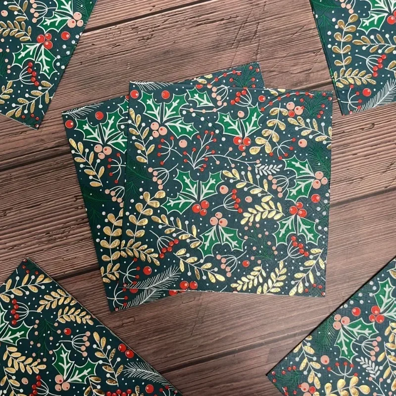 15 pièces/paquet 33cm 3 plis estampage fête serviettes en papier serviettes colorées de noël décoration de noël napperons en papier en gros