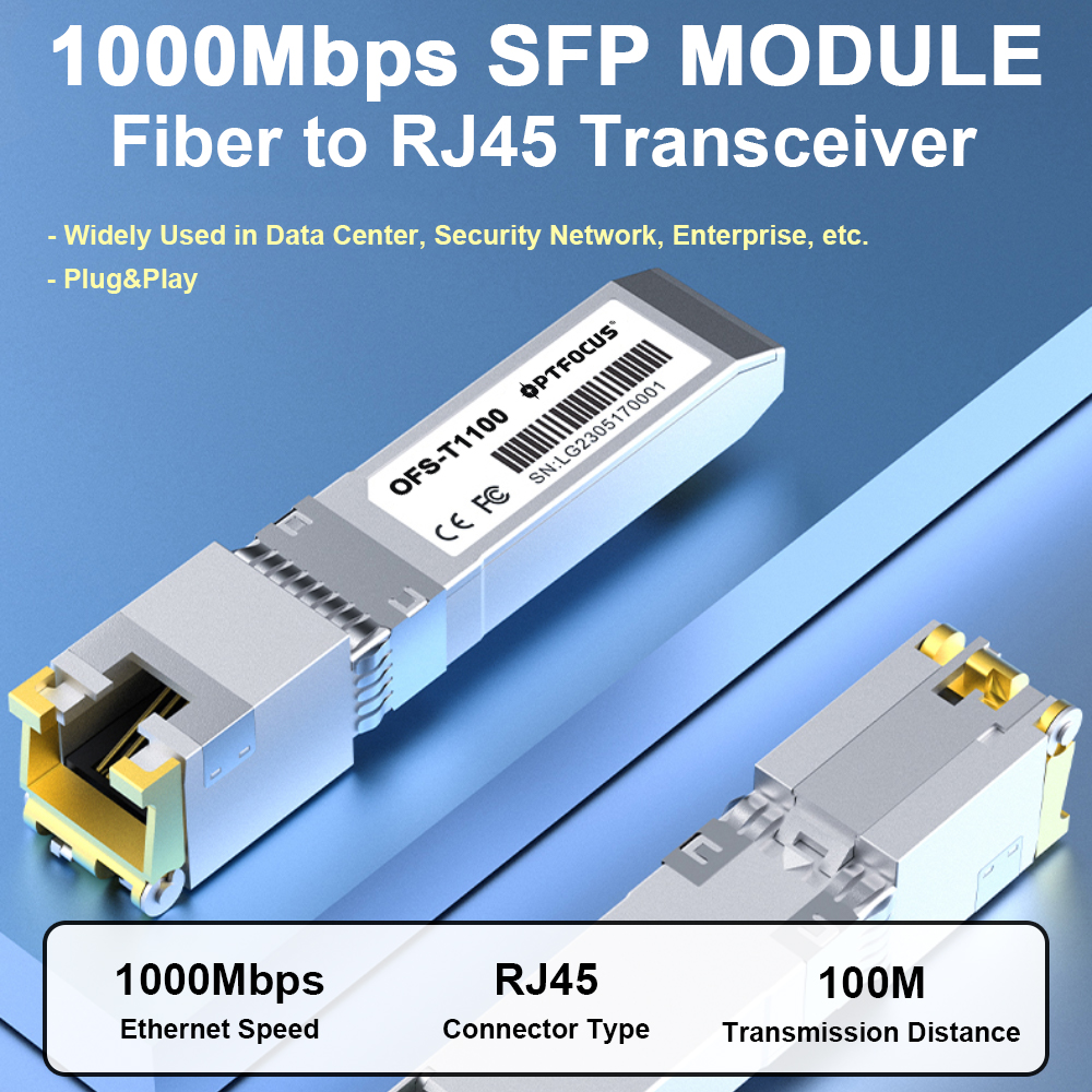 OPTFOCUS 1Gbps RJ45 SFP Module 1000M Fiber to Ethernet Transceiver Full Compatible Copper Cable Support CAT5 Ethernet Network