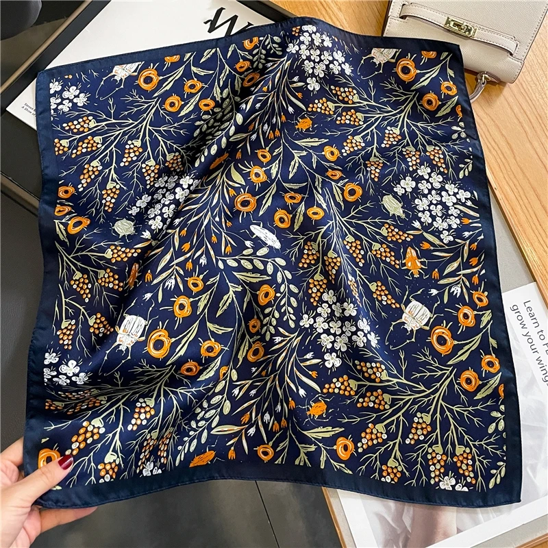 Diadema de seda 100% de lujo para mujer, pañuelo pequeño de 53x53cm para el pelo, estampado a mano, Fular