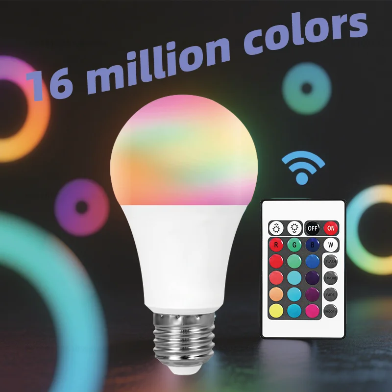 E27 RGB หลอดไฟ LED 220V พร้อมรีโมท IR 24 ควบคุมการเปลี่ยนสีโคมไฟหลากสีสปอตไลท์สำหรับห้องนอนปาร์ตี้ตกแต่งบ้าน