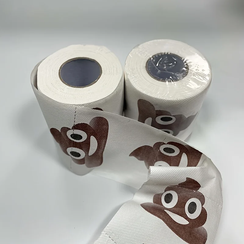 1pc Fun Patterned Toilet Paper Roll, 3-layer Continuous Roll, Carved, Printed, Folded, with Quirky Feces Design, No Bleach