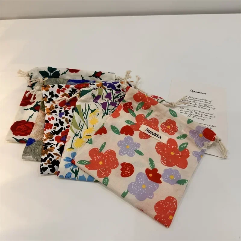 꽃 Drawstring 립스틱 세면 용품 화장품 가방 패션 소녀 동전 가방 지갑 키 이어폰 코튼 메이크업 주최자 포켓 가방