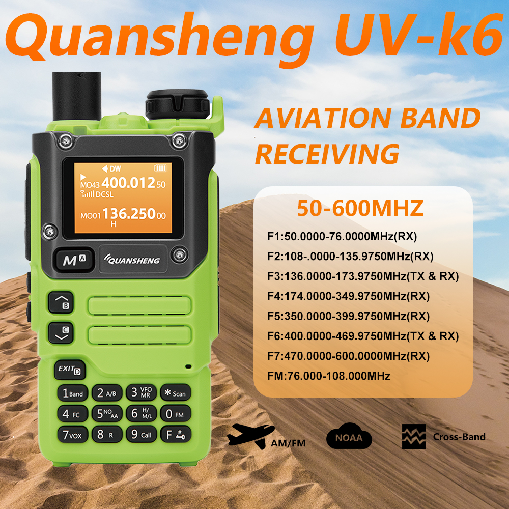 Quansheng – walkie-talkie UV-K6 amélioré, extension de mémoire 512KB, bande complète AM FM type-c, brouilleur NOAA, fréquence sans fil, Radio amateur