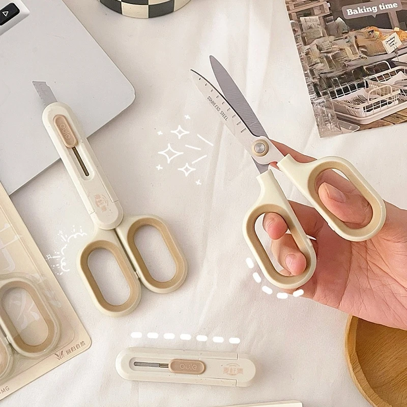 Portable Expandable Blade Cutter Scissors - 2 in 1, Wheat Straw Nature series Envelope Knife Express Boxes Packing A7847