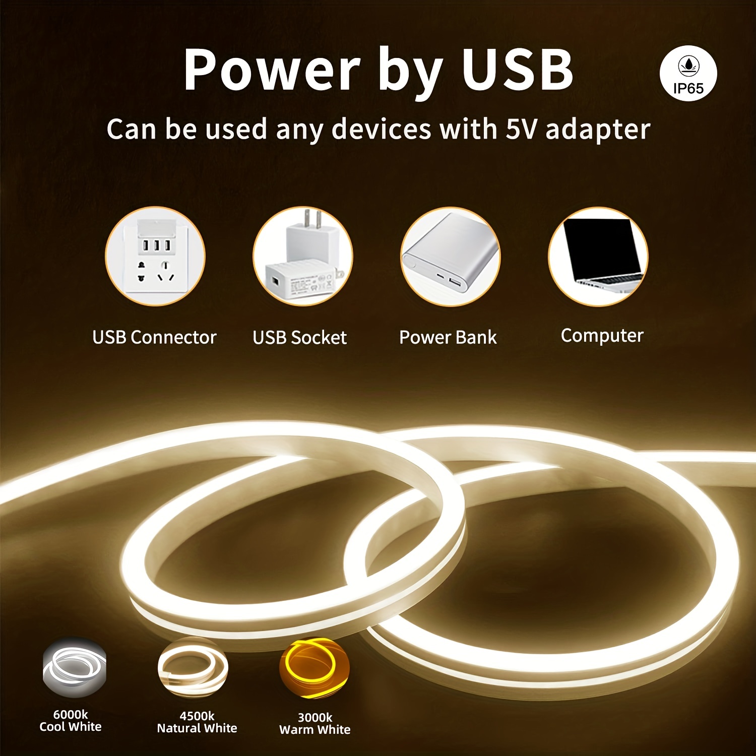 Bande lumineuse néon LED USB DC 5V, interrupteur à capteur tactile à intensité variable, bande Flexible en Silicone, étanche pour décoration extérieure de la maison