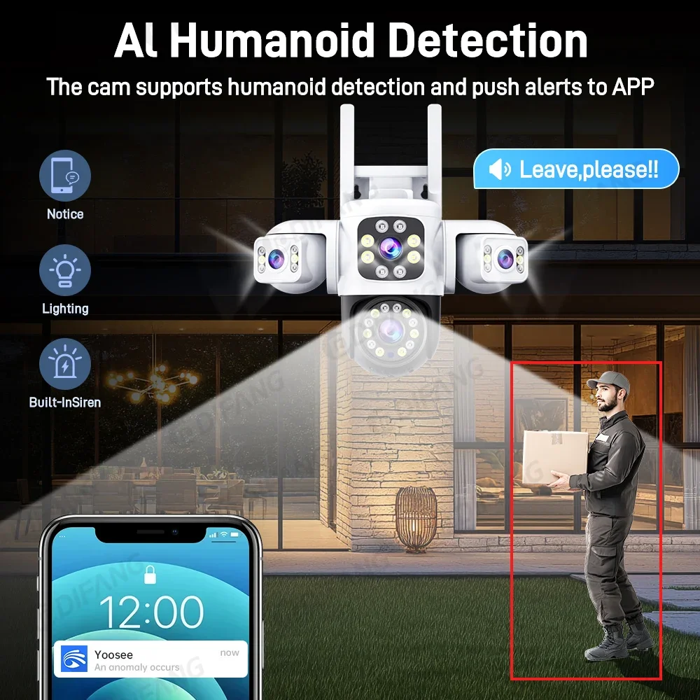 Cámara IP WiFi UHD de 6K y 12MP para exteriores, tres pantallas, tres lentes, tipo humano, detección AI, seguimiento automático, aplicación Securit Yoosee, IP CCTV