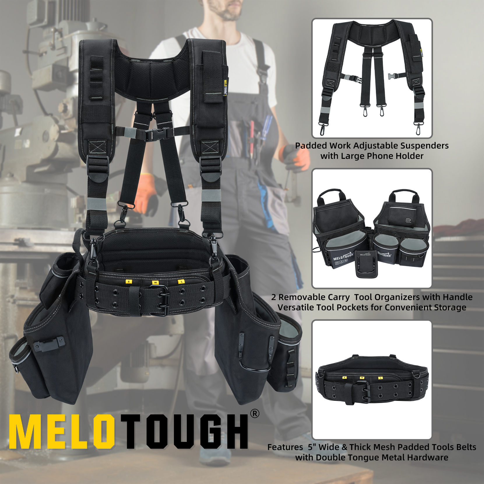 Carpenters Tool Belt with Suspenders Professional Tool Belt Combo Organizer With Tool Pouch Suspenders with 32 Pockets and Loops