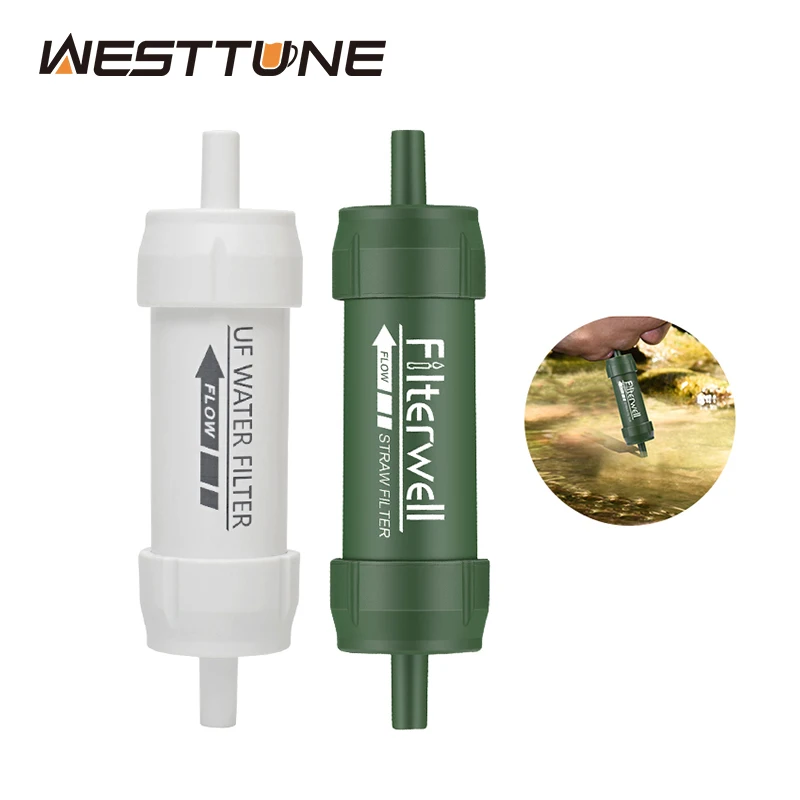 Westtune 야외 미니 워터 필터 밀짚 캠핑 정화 생존 또는 비상 용품을위한 휴대용 하이킹 정수기