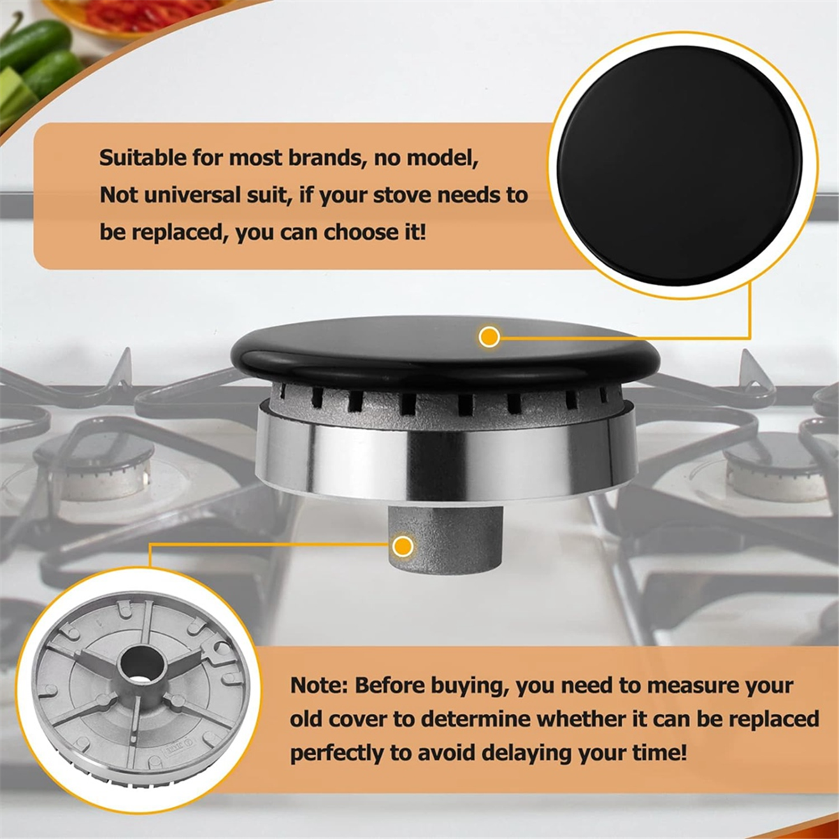 クラウンフレームキャップ付きクッカーハットセット、オーブンガスコンロ、バーナークラウン、ほとんどのストーブに適合する交換キット、バーナーヘッド、最新、8個