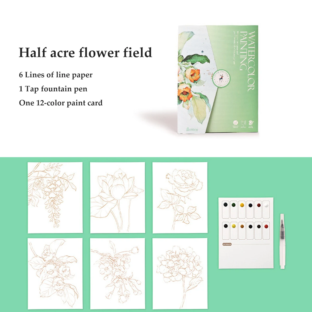 Children's Graffiti Painting Book Stationery 6Sheets Creative Watercolor Painting Coloring Book 12 Colors Solid Watercolor Paint