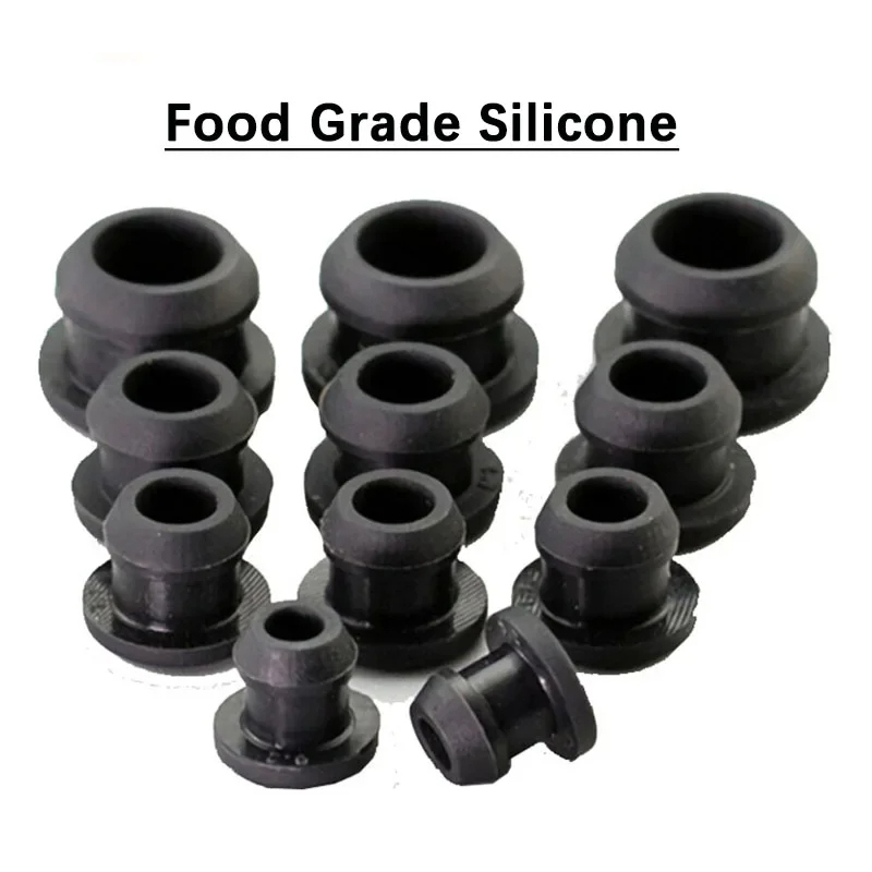 Food Grade Silicone Rubber Conical Snap-on T Type Plug Blanking End Caps Tube Inserts Bung 2.5-50.6mm Black