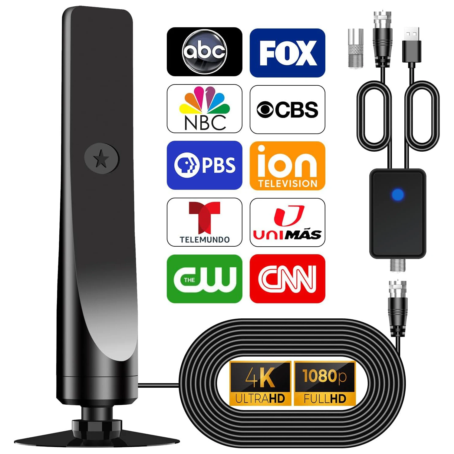 Antena de TV de 6000 millas Antena HD para TV inteligente y de todas las antenas de TV digitales para canales locales compatible con 4K 8K con amplificador de señal 36DB