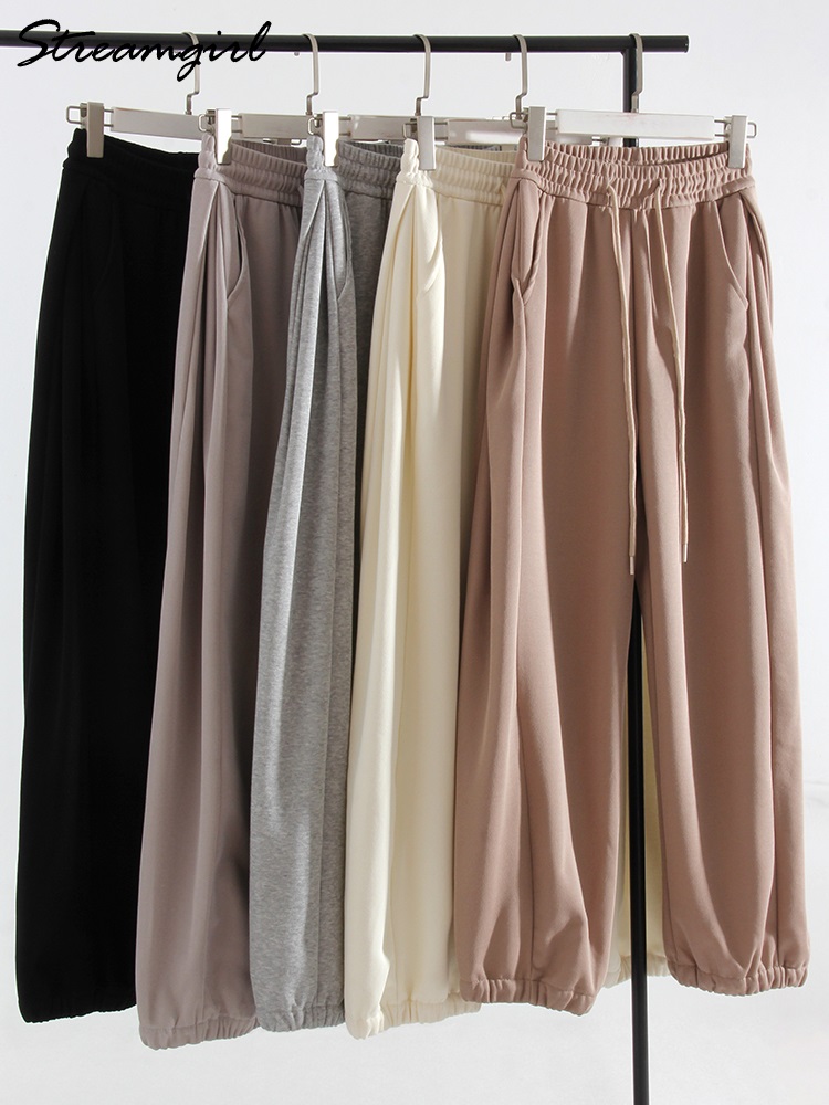 Calça de moletom cáqui larga feminina, roupa, calça esportiva, extragrande, cintura alta, solta, bege, perna larga, calça