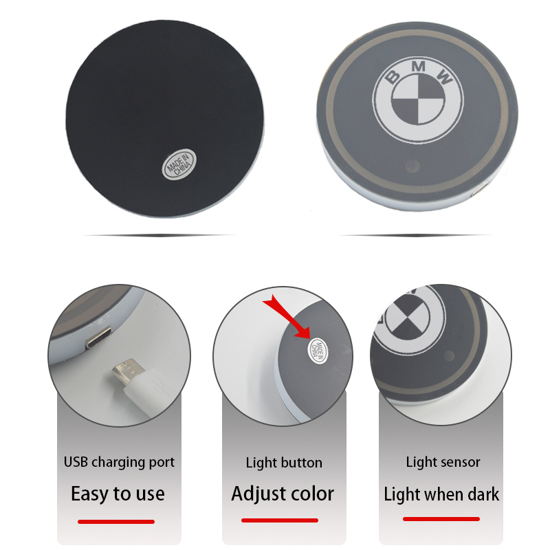 Soporte para vasos LED luminoso para coche, lámparas de posavasos para BMW M E46 E90 E60 F30 E39 F10 F20 E87 E36 F20 E92 1 2 3 5 Series X1 X3 X5 X7