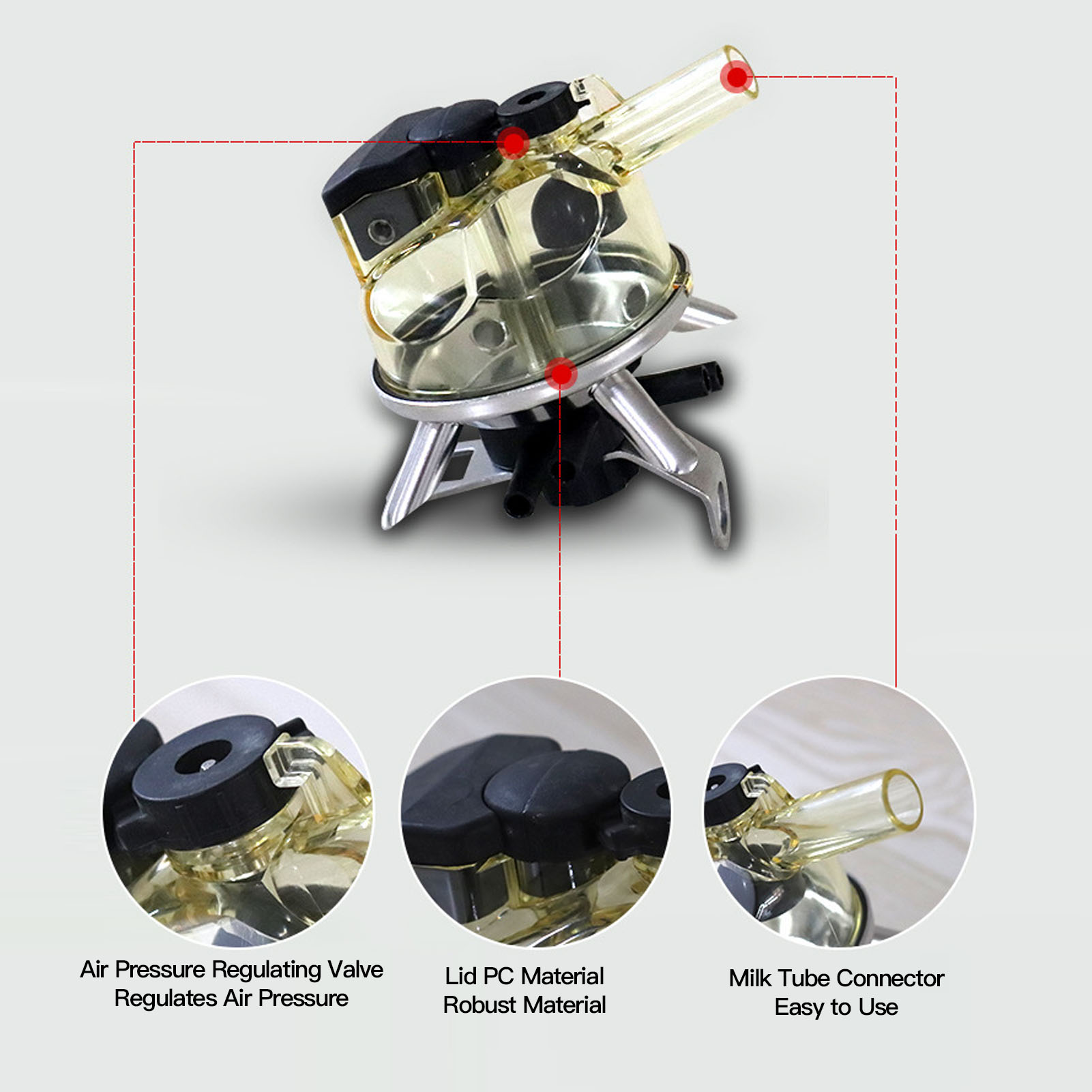 Cluster de garra de leite coletor de leite de vaca 300ml base inoxidável capa transparente cluster de ordenha de vaca para fazenda ferramenta coletor de leite de vaca