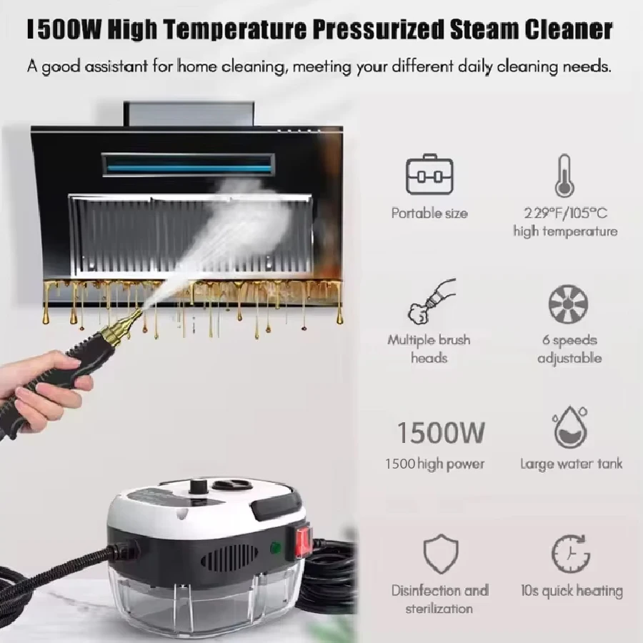 Limpiador a vapor de 1500W, electrodomésticos de 220V, lavadora por chorro de alta temperatura, Campana Extractora para cocina, aire acondicionado, máquina de limpieza de coche