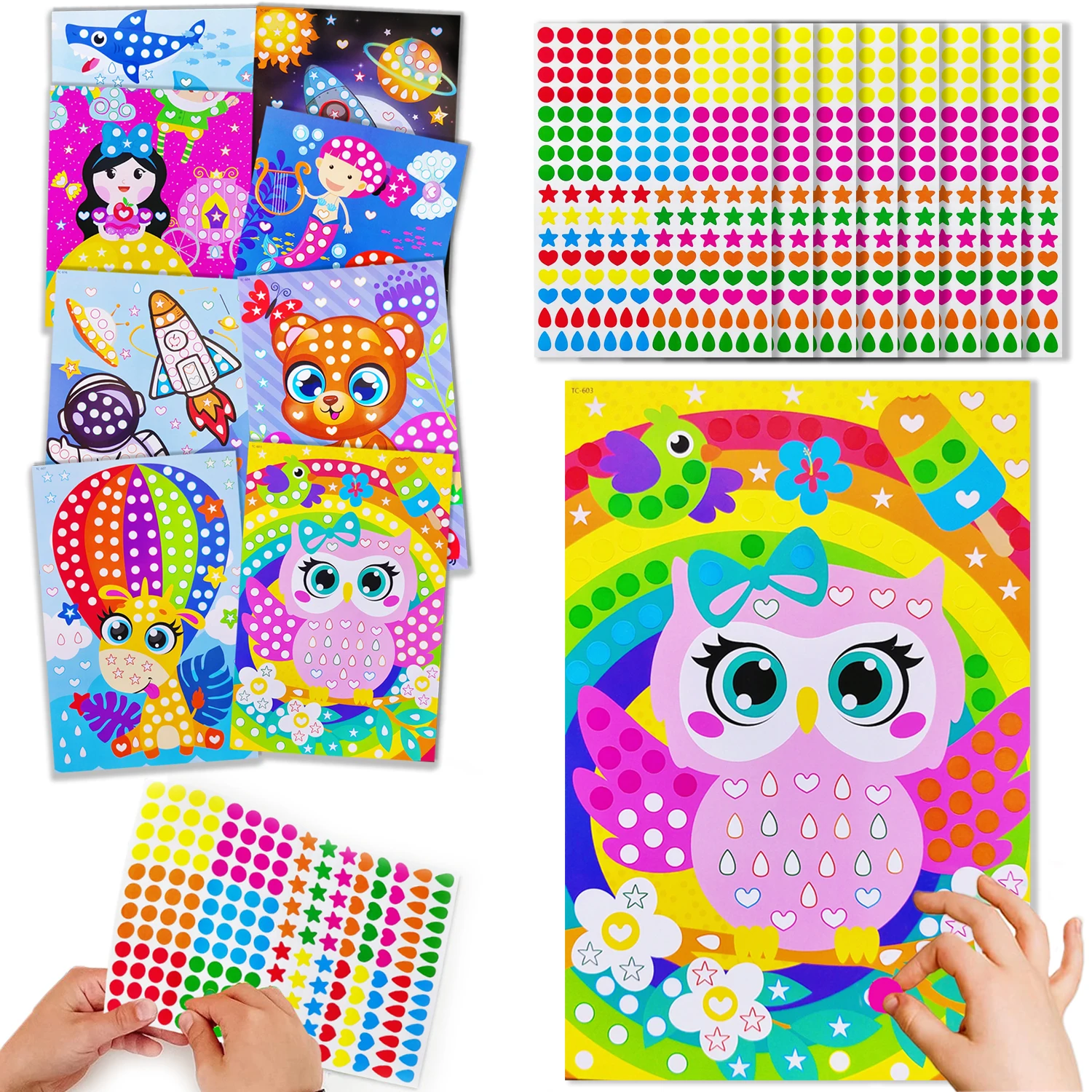 Libro da colorare per bambini Punto colorato fai da te Disegno di animali del fumetto Mosaico Puzzle Adesivi I bambini imparano giocattoli educativi creativi