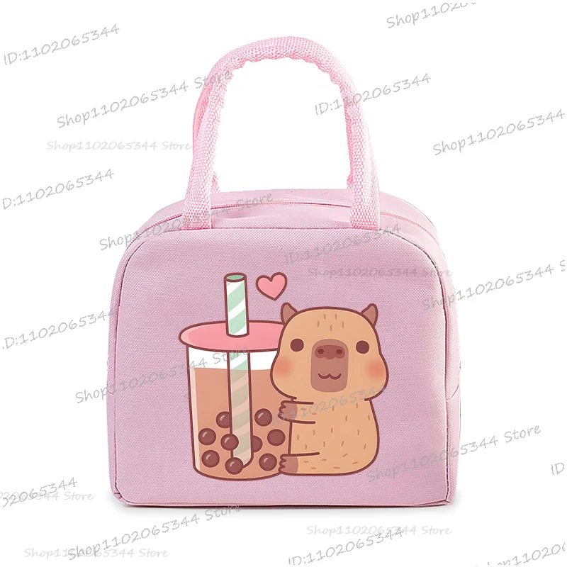 Bolsas de almuerzo térmicas con gráfico de té Capybara Bobo para mujer, bolsas de almuerzo esenciales para alimentos, bolsa de almuerzo escolar de capibara de dibujos animados para niños