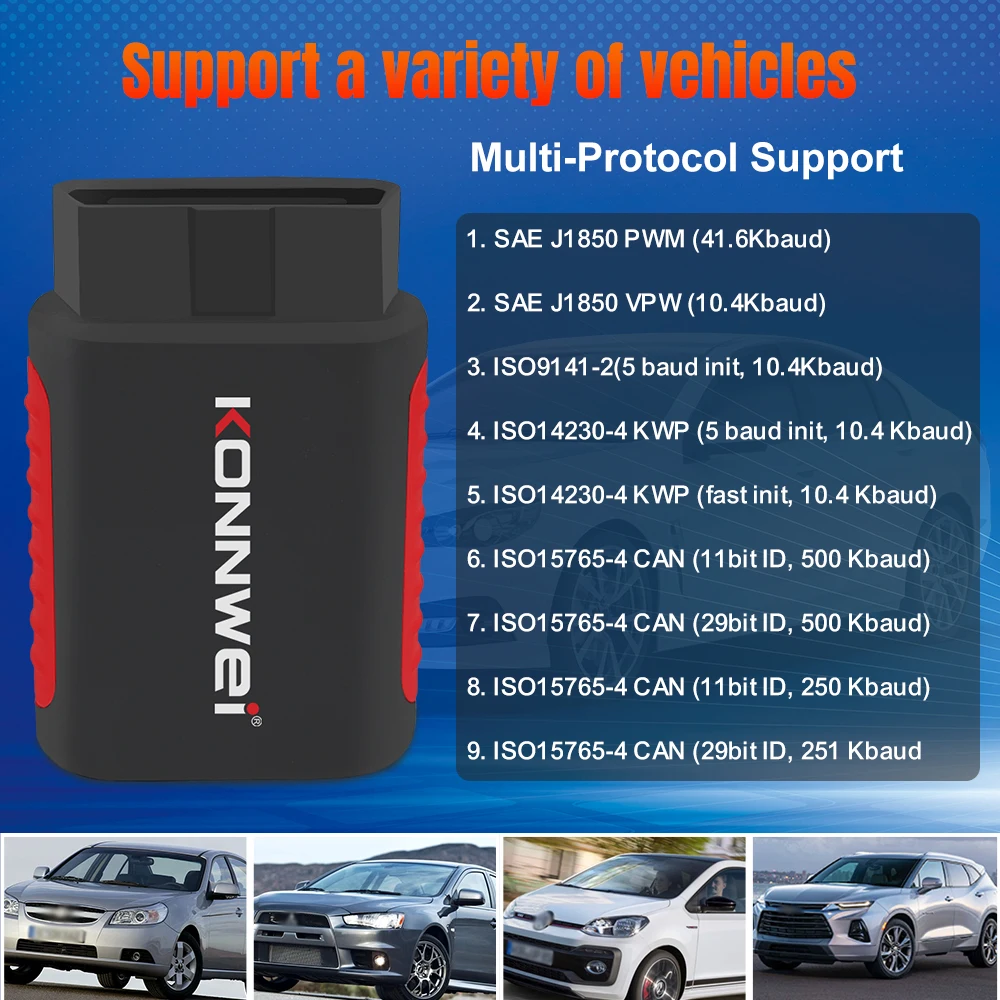 KONNWEI Auto Obd Volledige Systeem Scanner Bluetooth Verbinding KDIAG App Clear Fault Codes Onderhoud Reset Auto Obd2 Diagnostic Tool