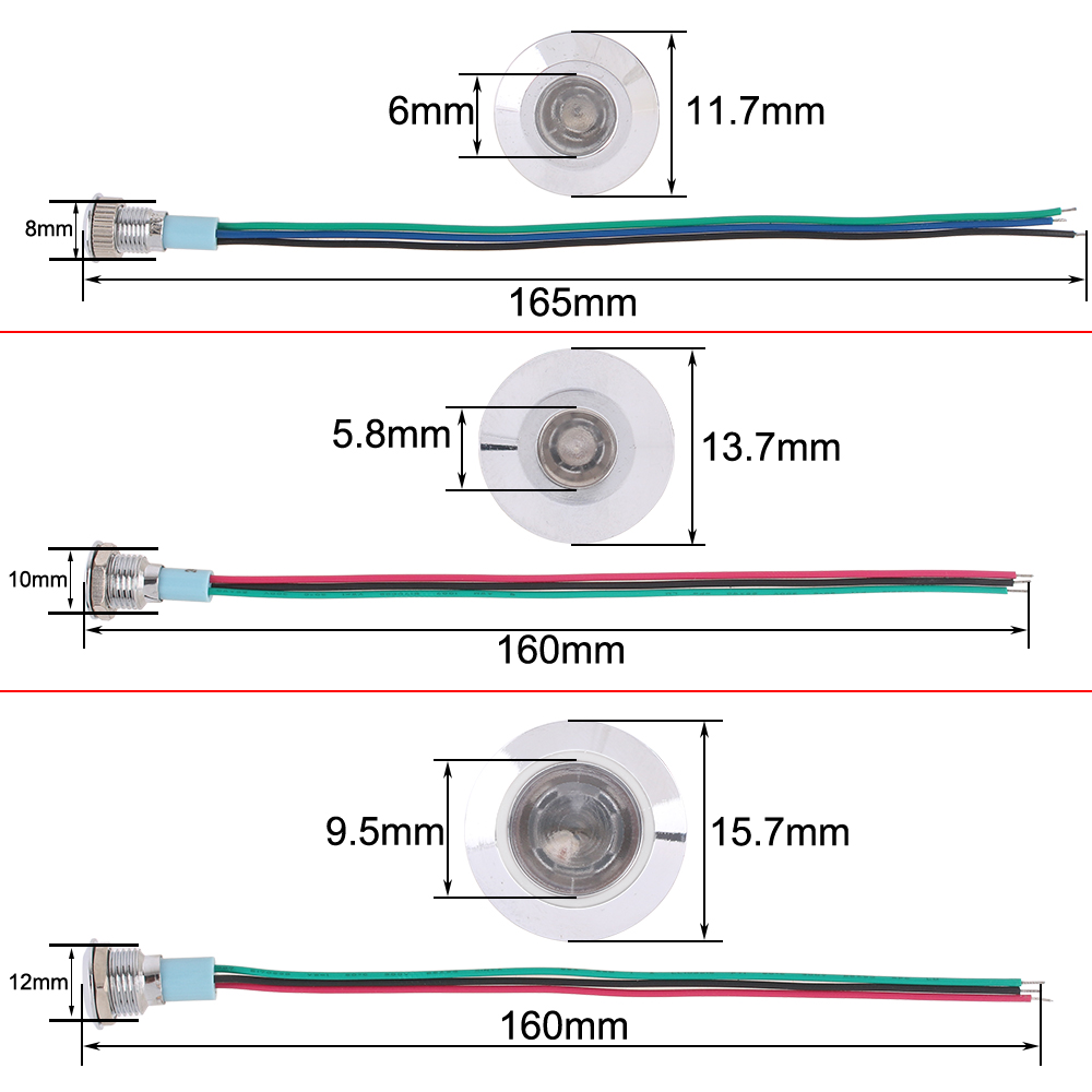   Luz indicadora de Metal LED, lámpara de señal impermeable de 8mm, punto con cable, rojo, amarillo, azul, verde, indicador de dos colores DC 24