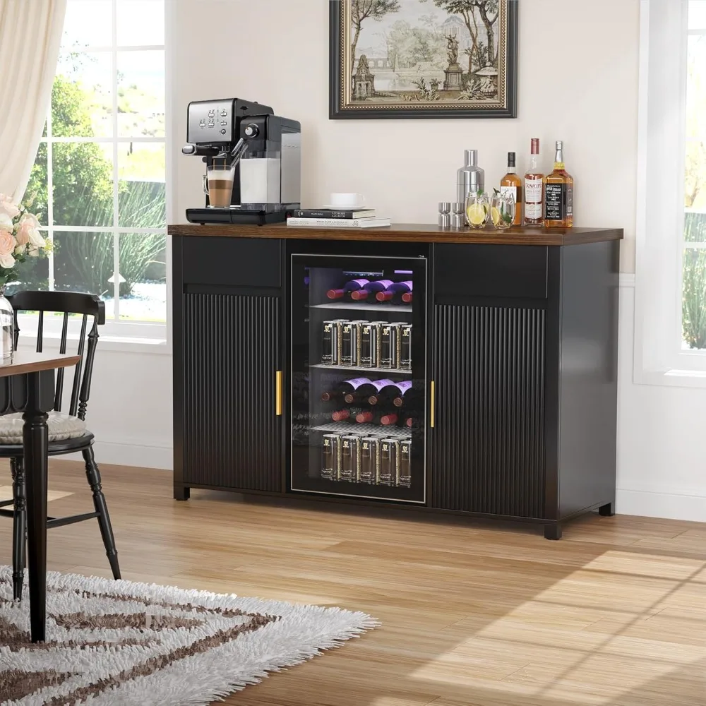 "Spacious Coffee Bar Cabinet with Built-in Fridge and Wine Storage, Elegant Buffet Sideboard for Home"