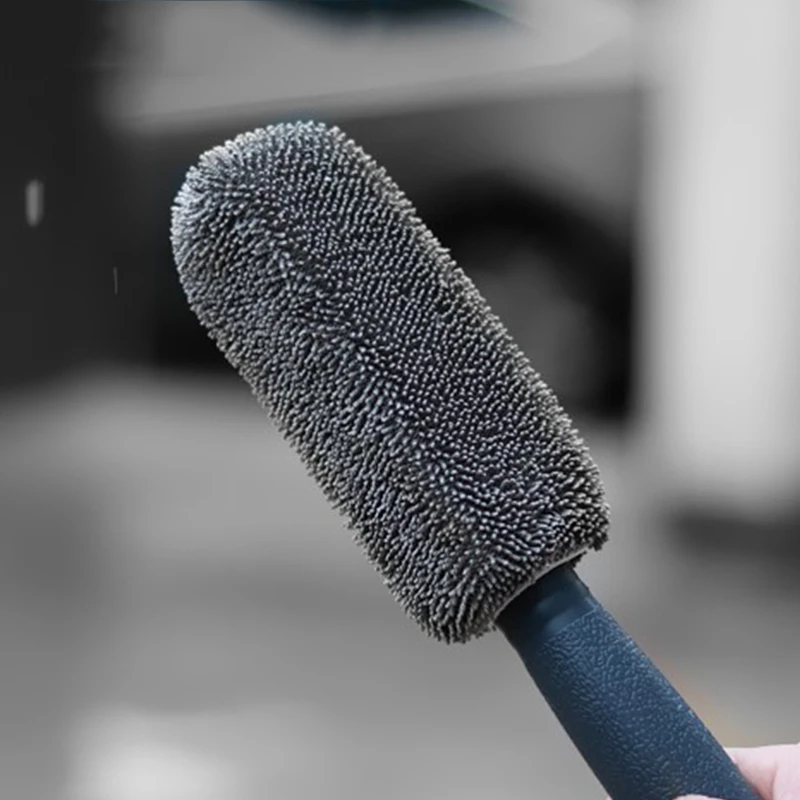 Seametal escova de aro de pneu de roda de carro de microfibra, ferramenta de limpeza de roda automática, toalha de lavagem com alça de plástico, acessórios de lavagem de carro