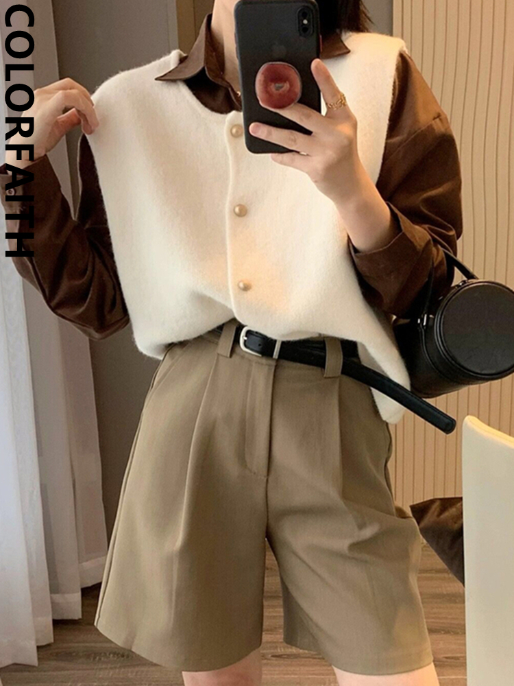 Color faith swv9253jx neue schicke adrette Art wilde elegante Dame Weste gestrickt Vintage Frauen Herbst Winter Pullover Westen