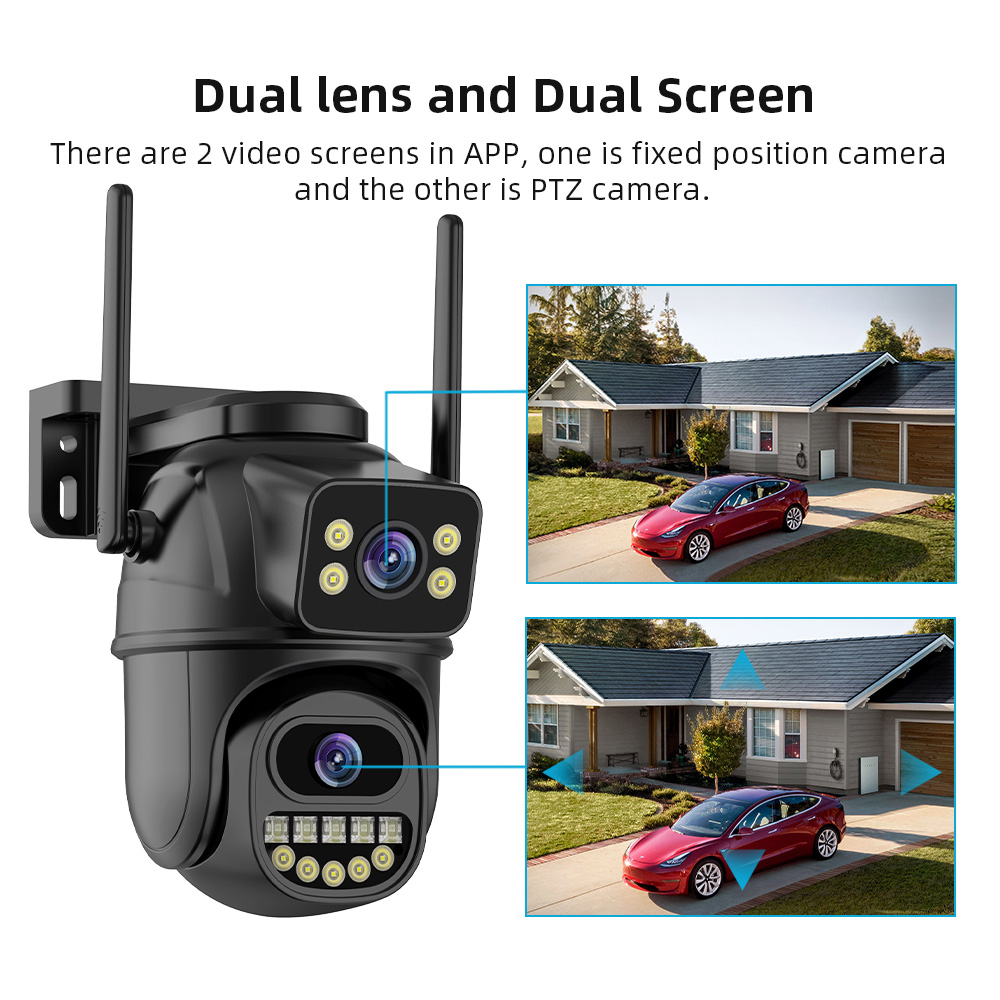 4K HD Dual Lens WIFI Camera 2K Dual Screen PTZ Camera Outdoor Auto Tracking Security Camera Waterproof Surveillance ICSEE